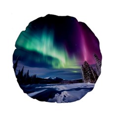 Northern Lights Aurora Night Nature Standard 15  Premium Flano Round Cushions