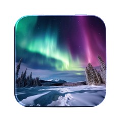 Northern Lights Aurora Night Nature Square Metal Box (black)