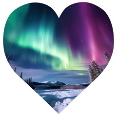 Northern Lights Aurora Night Nature Wooden Puzzle Heart