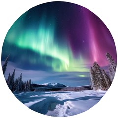 Northern Lights Aurora Night Nature Wooden Puzzle Round