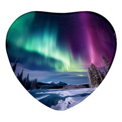 Northern Lights Aurora Night Nature Heart Glass Fridge Magnet (4 Pack)