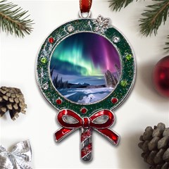 Northern Lights Aurora Night Nature Metal X mas Lollipop With Crystal Ornament