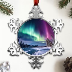 Northern Lights Aurora Night Nature Metal Small Snowflake Ornament