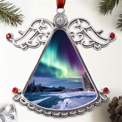 Northern Lights Aurora Night Nature Metal Angel With Crystal Ornament