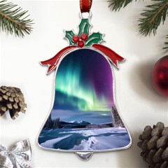 Northern Lights Aurora Night Nature Metal Holly Leaf Bell Ornament