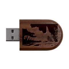 Northern Lights Aurora Night Nature Wood Oval Usb Flash Drive