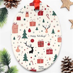 Happy Holiday Xmas Christmas Pattern Ornament (oval)