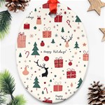 Happy Holiday Xmas Christmas Pattern Ornament (Oval) Front