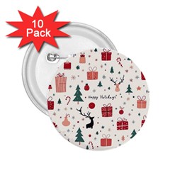 Happy Holiday Xmas Christmas Pattern 2 25  Buttons (10 Pack) 