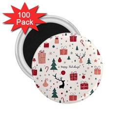 Happy Holiday Xmas Christmas Pattern 2 25  Magnets (100 Pack)  by Paksenen