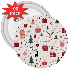 Happy Holiday Xmas Christmas Pattern 3  Buttons (100 Pack) 