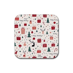 Happy Holiday Xmas Christmas Pattern Rubber Coaster (square)