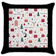 Happy Holiday Xmas Christmas Pattern Throw Pillow Case (black) by Paksenen