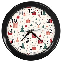 Happy Holiday Xmas Christmas Pattern Wall Clock (black)