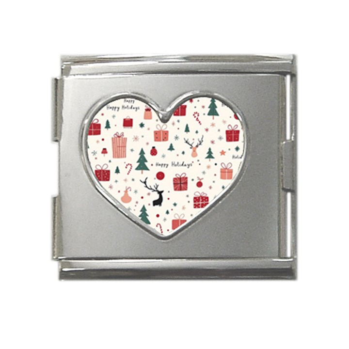 Happy Holiday Xmas Christmas Pattern Mega Link Heart Italian Charm (18mm)