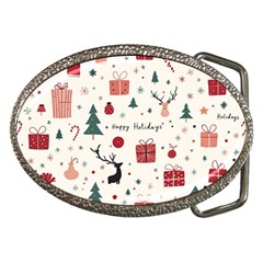 Happy Holiday Xmas Christmas Pattern Belt Buckles by Paksenen