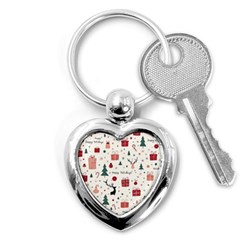 Happy Holiday Xmas Christmas Pattern Key Chain (heart) by Paksenen