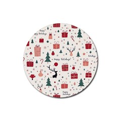 Happy Holiday Xmas Christmas Pattern Rubber Coaster (round) by Paksenen