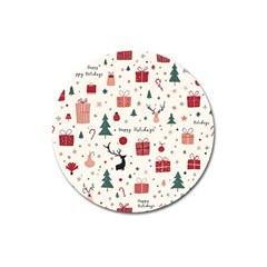 Happy Holiday Xmas Christmas Pattern Magnet 3  (round)