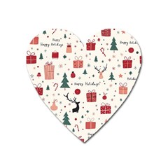 Happy Holiday Xmas Christmas Pattern Heart Magnet