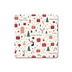 Happy Holiday Xmas Christmas Pattern Square Magnet