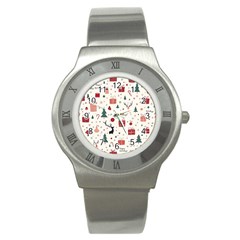 Happy Holiday Xmas Christmas Pattern Stainless Steel Watch