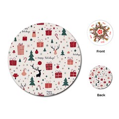 Happy Holiday Xmas Christmas Pattern Playing Cards Single Design (round)