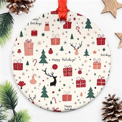 Happy Holiday Xmas Christmas Pattern Round Ornament (two Sides) by Paksenen