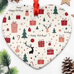 Happy Holiday Xmas Christmas Pattern Heart Ornament (two Sides) by Paksenen