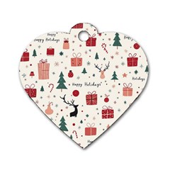 Happy Holiday Xmas Christmas Pattern Dog Tag Heart (two Sides)