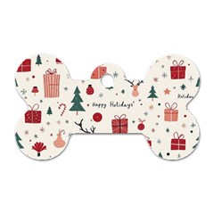 Happy Holiday Xmas Christmas Pattern Dog Tag Bone (two Sides)