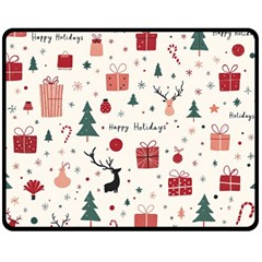 Happy Holiday Xmas Christmas Pattern Fleece Blanket (medium)