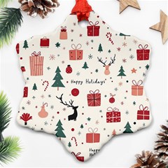 Happy Holiday Xmas Christmas Pattern Snowflake Ornament (two Sides)