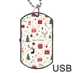 Happy Holiday Xmas Christmas Pattern Dog Tag Usb Flash (one Side)