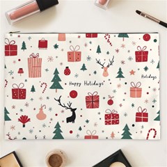 Happy Holiday Xmas Christmas Pattern Cosmetic Bag (xxl)