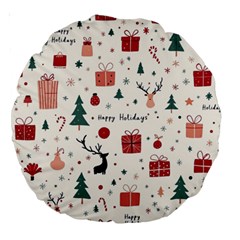 Happy Holiday Xmas Christmas Pattern Large 18  Premium Round Cushions