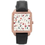 Happy Holiday Xmas Christmas Pattern Rose Gold Leather Watch  Front