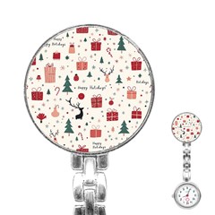 Happy Holiday Xmas Christmas Pattern Stainless Steel Nurses Watch by Paksenen