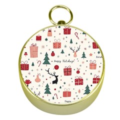 Happy Holiday Xmas Christmas Pattern Gold Compasses