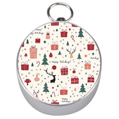 Happy Holiday Xmas Christmas Pattern Silver Compasses