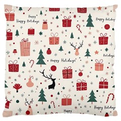 Happy Holiday Xmas Christmas Pattern Large Premium Plush Fleece Cushion Case (two Sides)