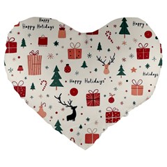 Happy Holiday Xmas Christmas Pattern Large 19  Premium Flano Heart Shape Cushions by Paksenen