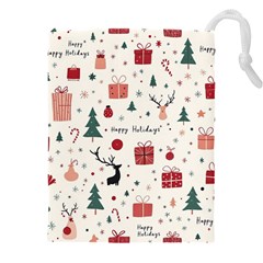 Happy Holiday Xmas Christmas Pattern Drawstring Pouch (5xl) by Paksenen