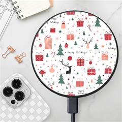 Happy Holiday Xmas Christmas Pattern Wireless Fast Charger(black) by Paksenen