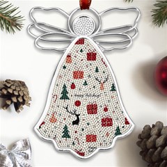 Happy Holiday Xmas Christmas Pattern Metal Loving Angel Silver  by Paksenen