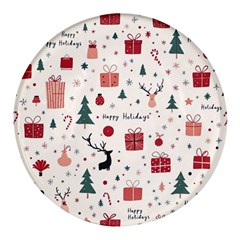 Happy Holiday Xmas Christmas Pattern Round Glass Fridge Magnet (4 Pack) by Paksenen