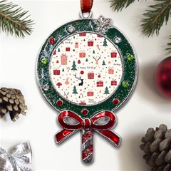 Happy Holiday Xmas Christmas Pattern Metal X mas Lollipop With Crystal Ornament by Paksenen