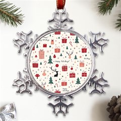 Happy Holiday Xmas Christmas Pattern Metal Large Snowflake Ornament by Paksenen