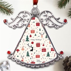 Happy Holiday Xmas Christmas Pattern Metal Angel With Crystal Ornament by Paksenen