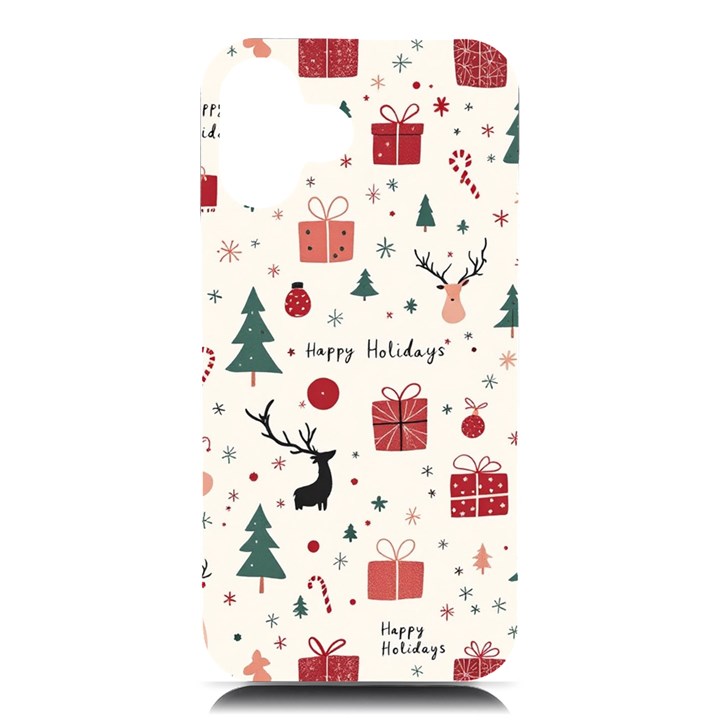 Happy Holiday Xmas Christmas Pattern iPhone 16 Plus Black UV Print PC Hardshell Case